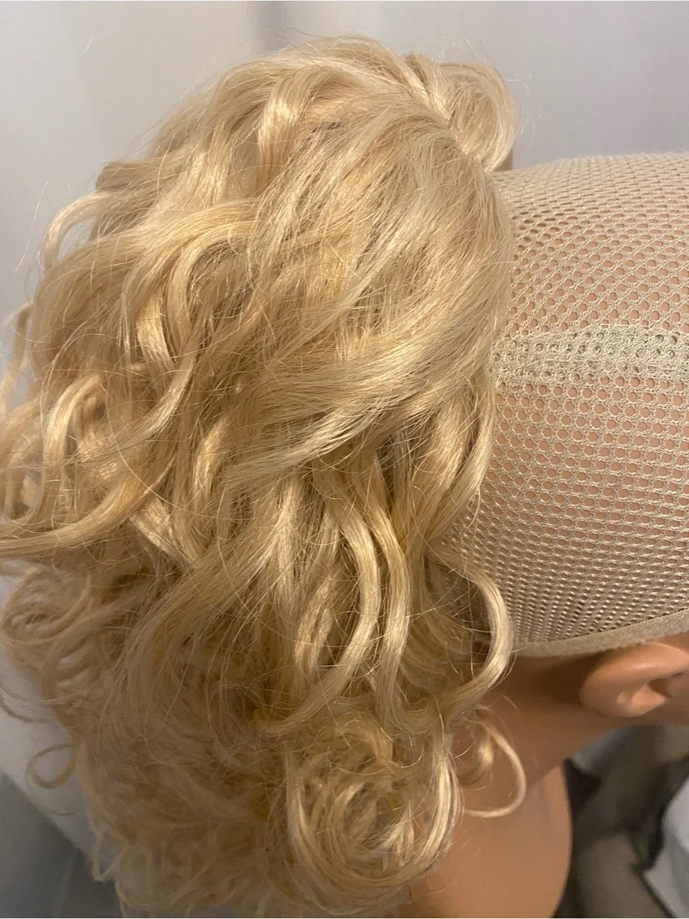 16” Blonde Curly Ponytail Hairpiece - Secure Mesh Base